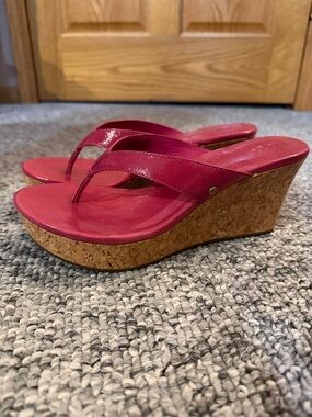 UGG Nastassia Hot Pink Cork Wedge Flip Flops Size 8 NWOT